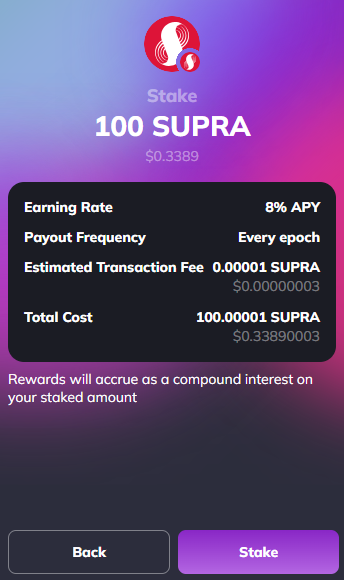 confirm supra staking