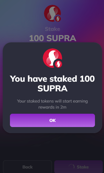 supra staking completed